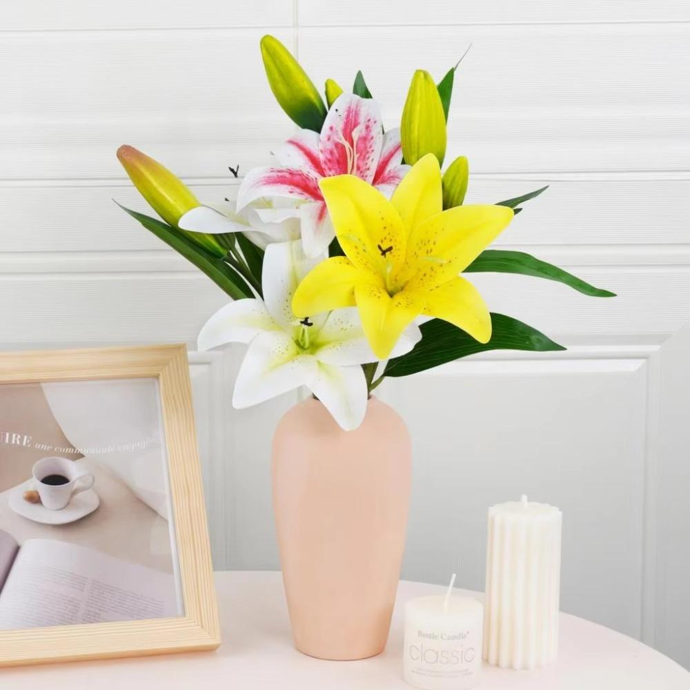 65cm Artificial Lily Flower Silk Wedding Bridal Bouquet New Fake Lily Bouquet  Living Room Decor