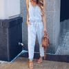 Sommer Damen Mode Ärmellos Jeans Jumpsuit Denim Latzhose Lange Hose Strampler