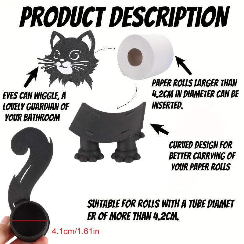 1/2Set Cute 3D Printed Black Cat Roll Holder Cat Toilet Bathroom Roll Paper Storage Rack Fun Black Cat Bathroom Decor Set