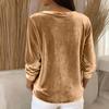 Damen Casual Rundhals Samt Farb Langarm Oberteil