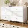 Modern 6-Drawer Chest, White Storage Chest with Zinc Alloy Handles & Steel Legs, 120×40×78cm MDF Cabinet for Bedroom, Living Room, Entryway