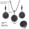 Vintage Wedding Jewelry Sets Black Stone Resin Necklace Set Ring Earrings For Women Fashion Crystal Jewellery Bridal Gift