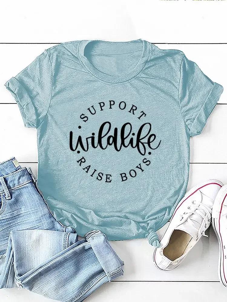 

Поддержите дикую природу Воспитывайте мальчиков Принт Женская футболка с коротким рукавом Круглый вырез Свободная Женская футболка Дамская футболка Топы Camisetas Mujer XXXL небесно-голубой