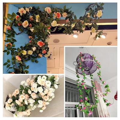 Enredadera de rosas artificiales de 2,3 m para guirnalda de boda, decoración de boda en blanco y rosa, enredadera de rosas artificiales de seda, decoración del hogar Han