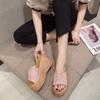 Summer Women Fashion Sexy High-heeled Thickened Outdoor Sandals, Leisure Retro Ethnic Fish Mouth Open-toed High-heeled Slippers