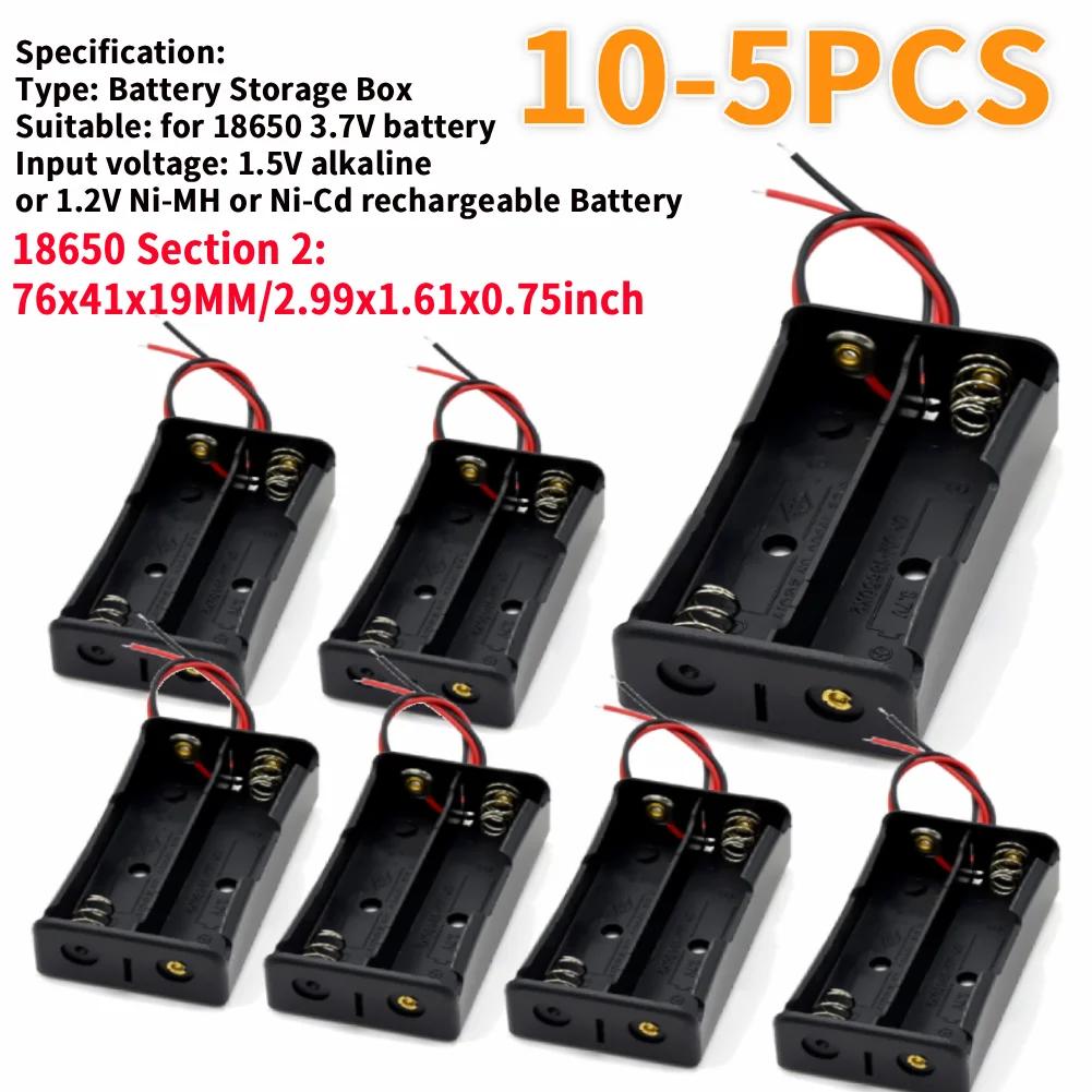 10-5 Pcs 1 2 3 4 Slot 18650 Battery Holder Plastic 18650 Battery Case Holder with Wire Lead Black for 18650 3.7V Battery