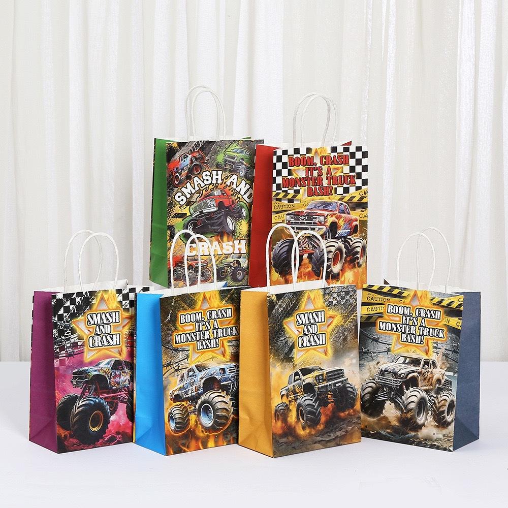 

StoBag Monster Truck Paper Tote Bags Recyclable Gift Bags for Birthday Party Favor Candy Cake Kids Goody Bags Retail Packaging 30pcs&15x8x21cm