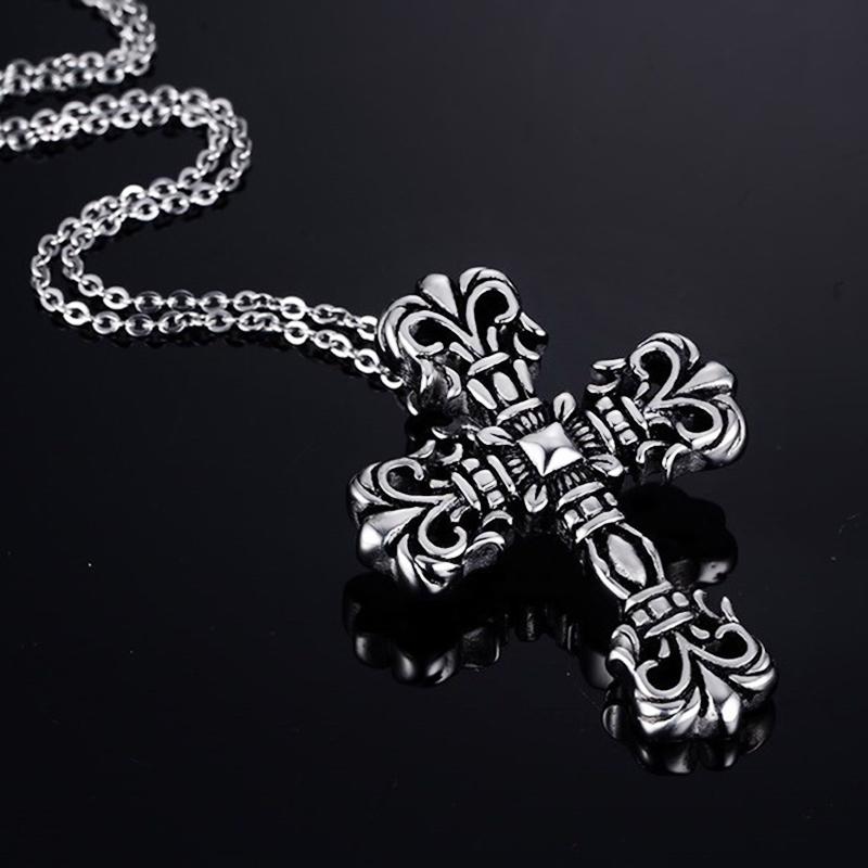 Vintage Viking Cross Pendant Necklace For Women Men Hip Hop Rock Copper Color Stainless Steel Chain On The Neck Jewelry Gifts