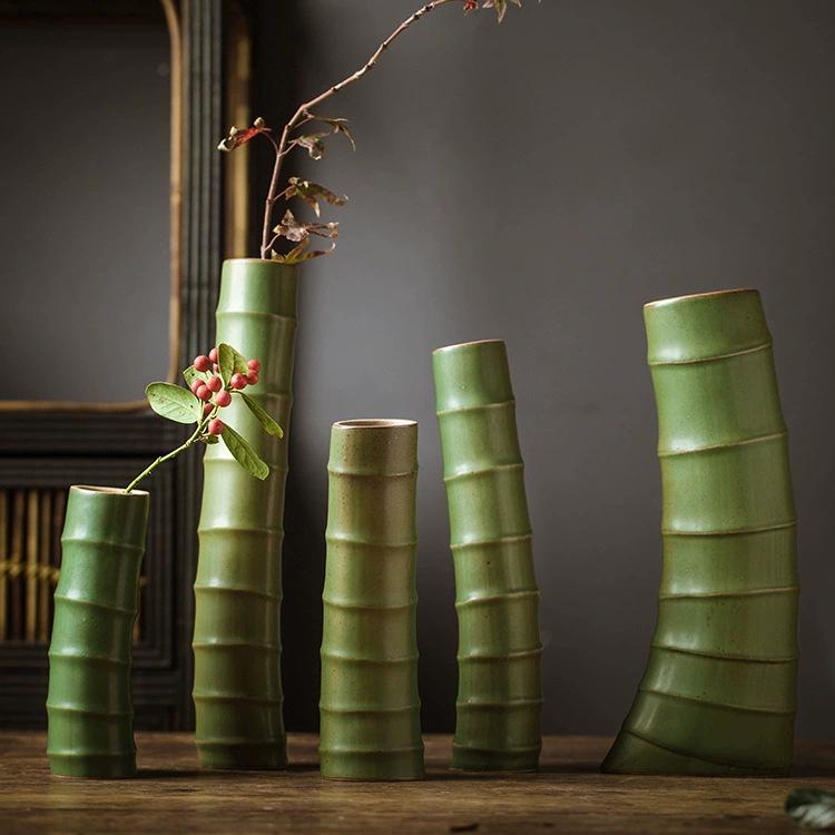Zen Bamboo Joint Wall Hanging Vase: Ceramic Flower Holder for a Simple, Creative Arrangement.