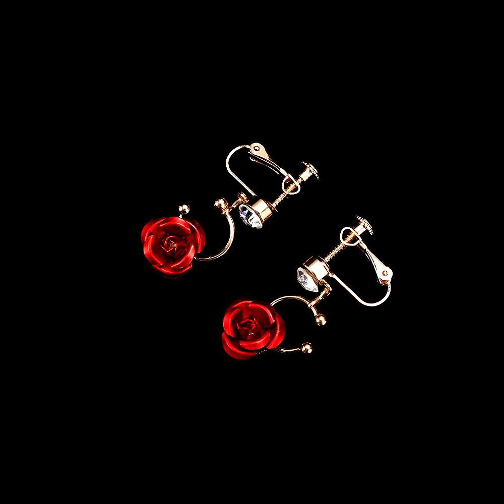 Jewelry Headdress Rose Flower Tiaras With Ribbon Pearl Crystal Red Bride Hairband Earring Set