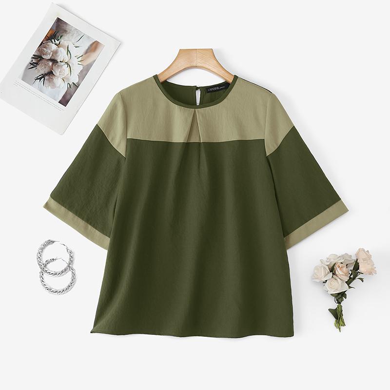 

ZANZEA Women Casual Round Neck Loose Patchwork Half Sleeve Blouse 4XL