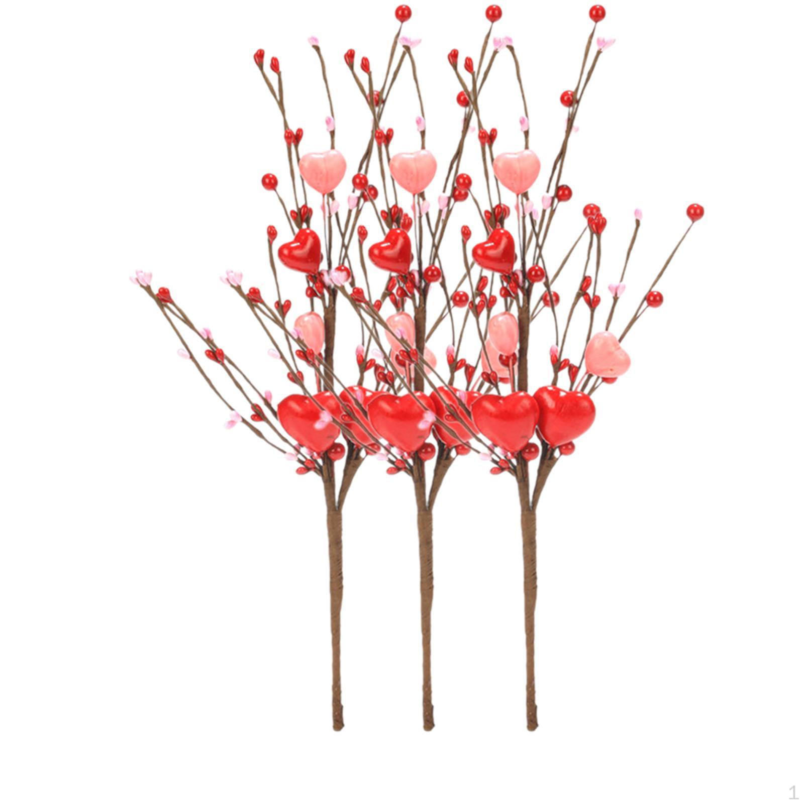 

3 шт. Искусственные сердечки, ягоды, украшения, поделки, универсальные цветочные ветки Red Pink Heart