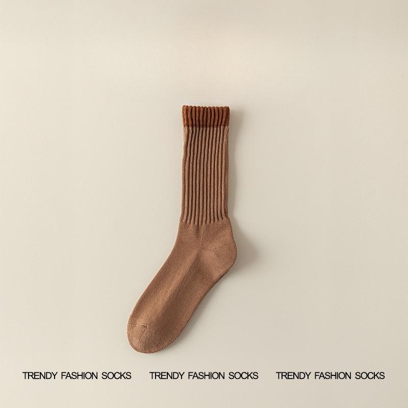 Men's Autumn and Winter Fleece and Thickened Mid-calf Socks, Color-blocked High-elastic High-calf Looped Long Socks, Trendy and Versatile Socks