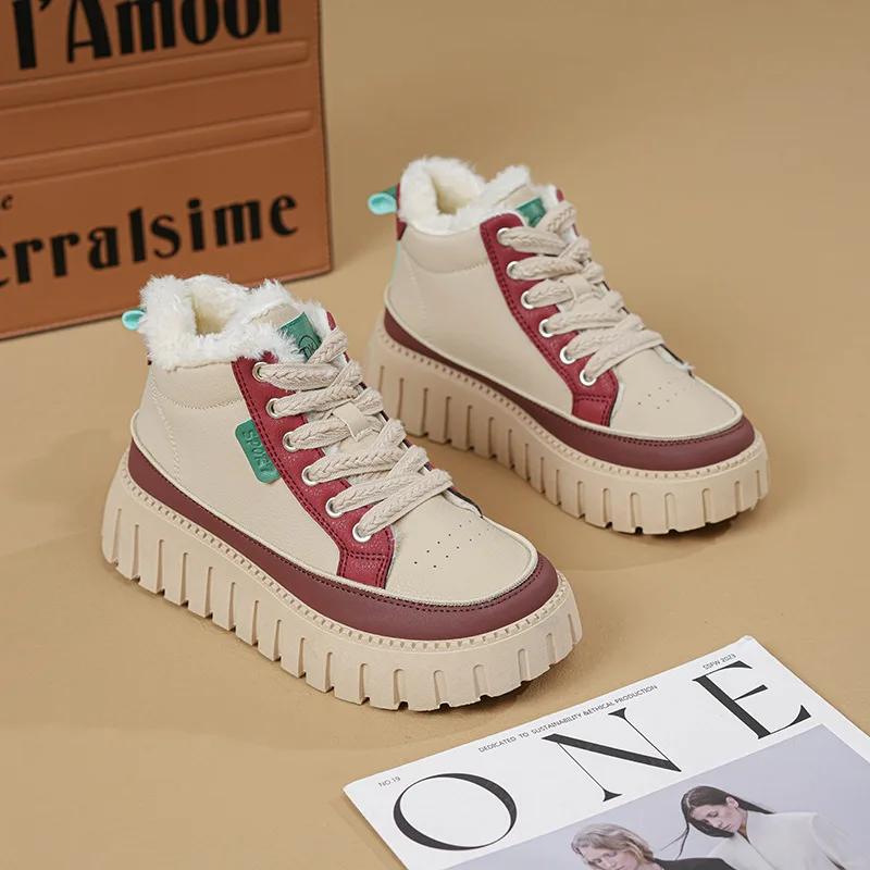 Fashion Platform Snow Boots Women New in Casual Sports Skateboard Shoes Winter 2025 Fashion Plus Fur Warm Ankle Boot Footwear Sneaker