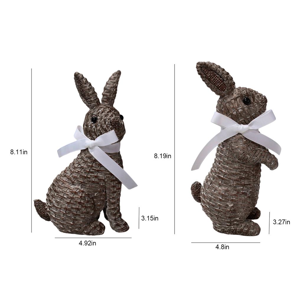 Resin Rattan Easter Bunny Vine Weaving Effect Wicker Bunny Decor Figurine Statue Decorative Ornament for Spring Table Decor