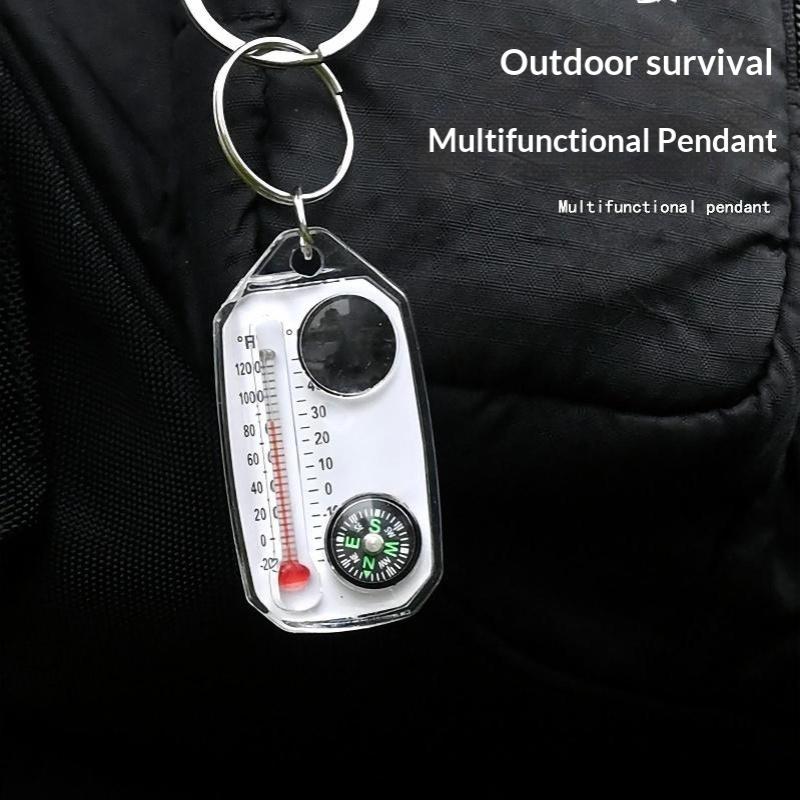 3 In 1 Mini Compass Keychain Portable Outdoor Thermometer Magnifying Glass Luminous Direction Finder For Outdoor Hiking Camping