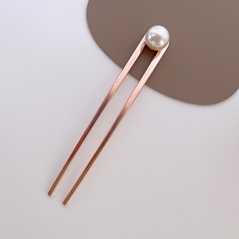 

Женская заколка для волос в форме буквы U с жемчужным акцентом, сплав, невидимка для пучка, инструмент для прически, элегантный минималистичный зажим для волос, аксессуар для подарка ярко-розовый