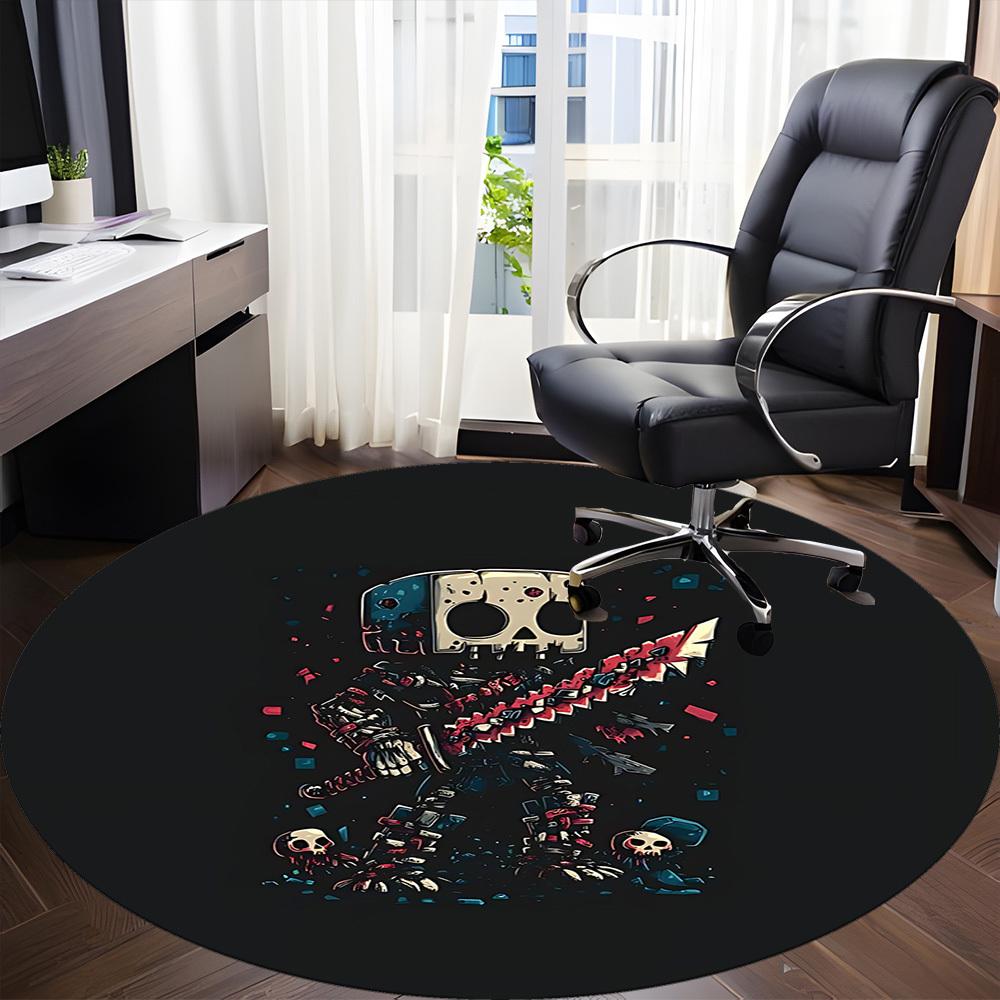 1pc Skull Warrior Office Round Area Rug, Under Office Chairs Bedroom Living Room Home Decor, Room Deco