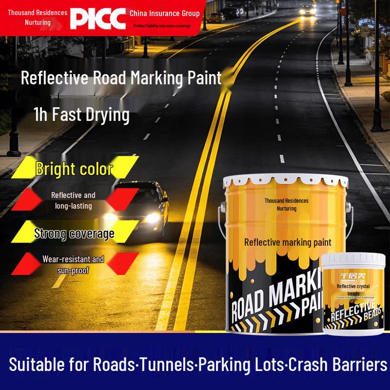 Qianjumei Reflective Road Marking Paint 3KG (2.4KG Paint + 0.6KG Reflective Beads)