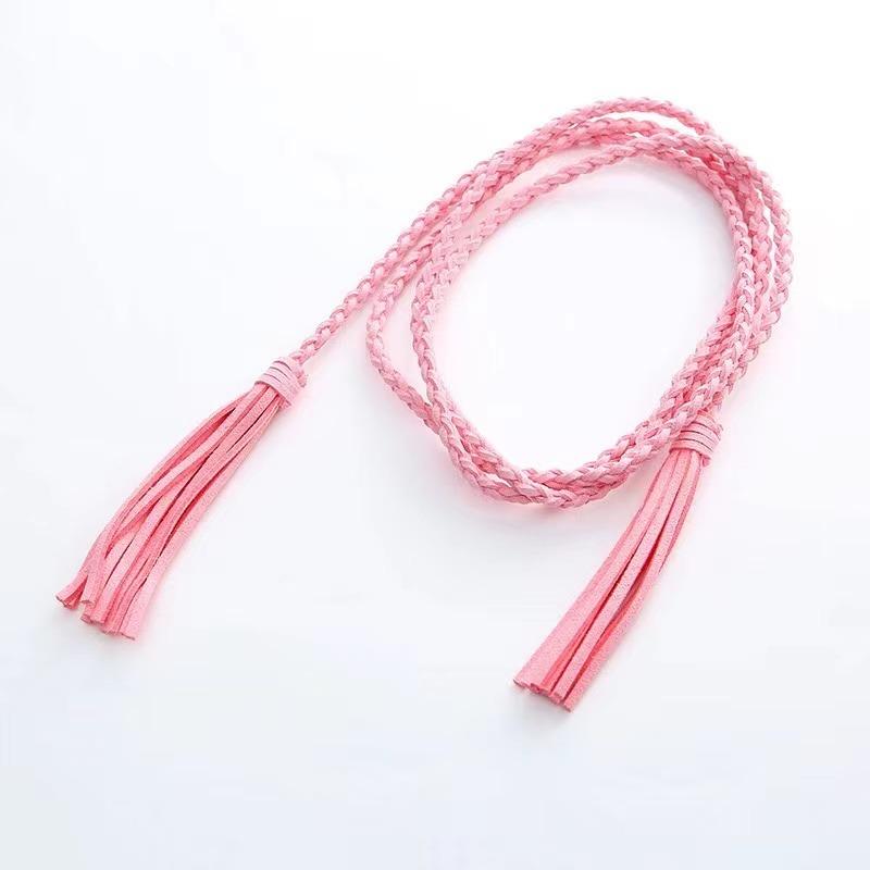 Leather Designer Braid Waist Belt With Tassel