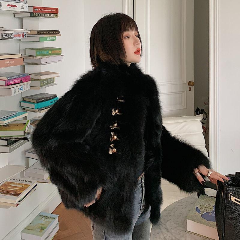 

British Style Autumn Winter Women Faux Fox Fur Coat Loose Faux Fur Overcoat Plush Coats Female L чорний