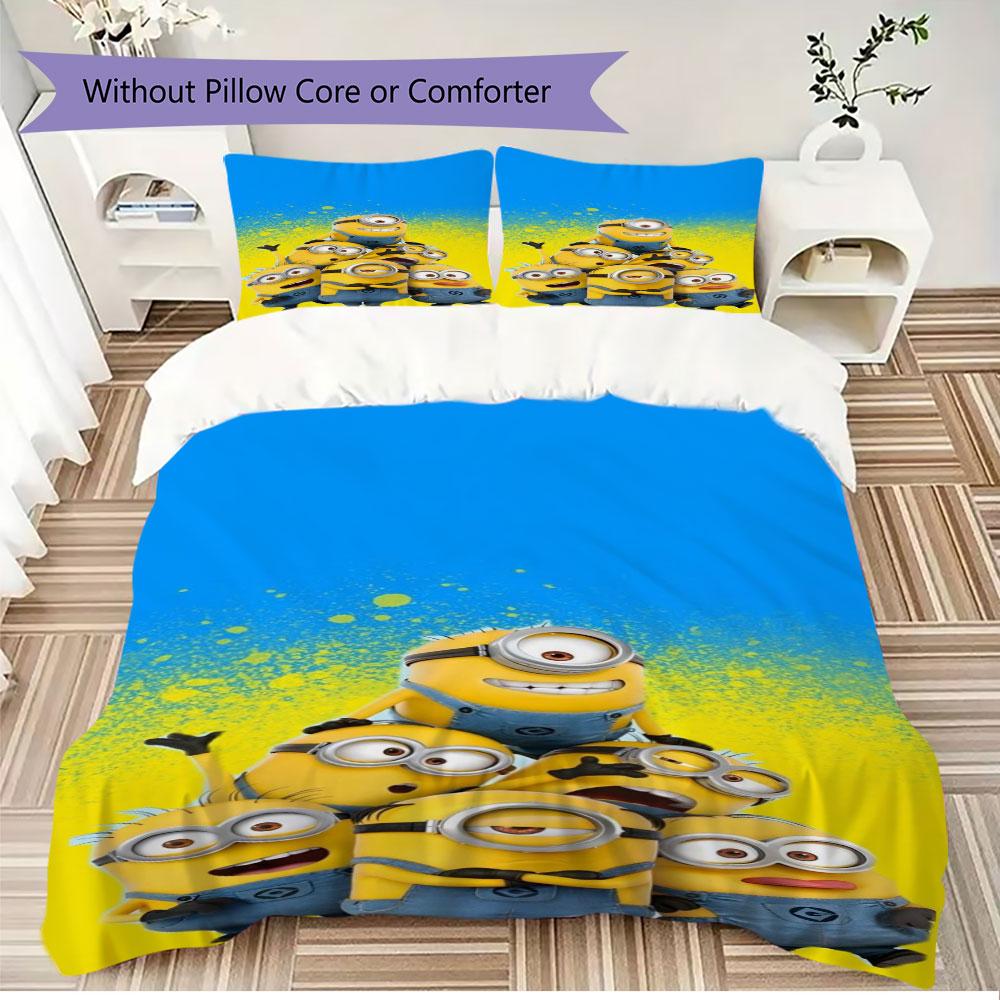 Minions Themed Printed Bedding 3PCS Cute Cartoon Suit For Children Boys Teens Bedroom Home Decoration