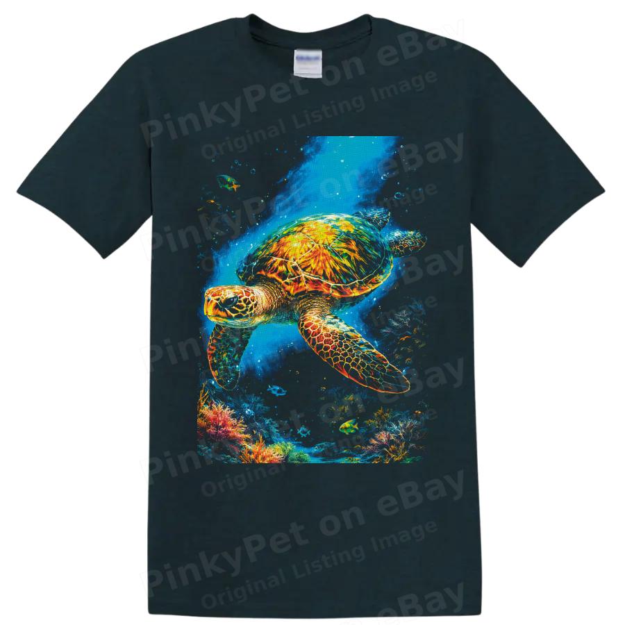 Sea Turtle T Shirt Colorful Coral Reef Ocean Wildlife Art Graphic Tee Gifts