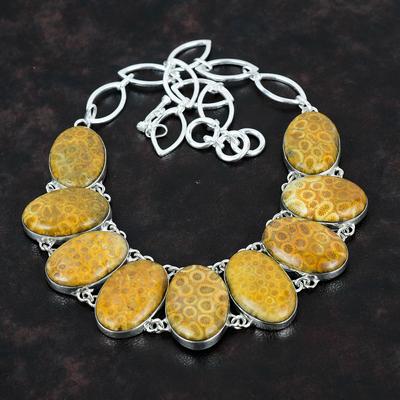 Fossil Coral Necklace 925 Sterling Silver Necklace Adjustable Chain Necklace Fossil Coral Gemstone Jewelry Handmade Necklace Gifts For Mom