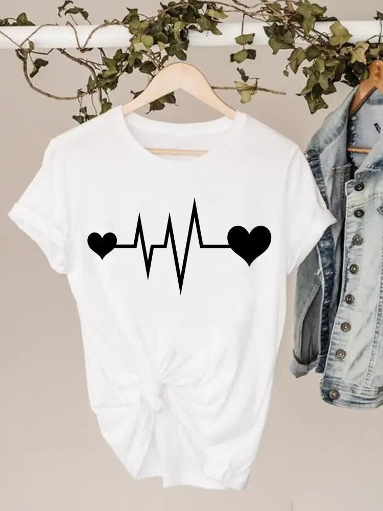 Plus Size Graphic Tee Clothes 90s Sweet Love Heart Valentine Ladies Print T Clothing Summer FeUnisex Womens Short Sleeve Tshirts