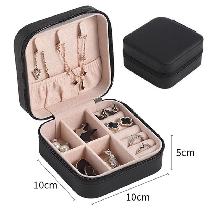 

1 шт. Портативна скринька для ювелірних виробів Органайзер для ювелірних виробів Дисплей для подорожей Футляр для коштовностей Коробки Шкіряна кнопка для зберігання на блискавці Ювеліри WBL чорний