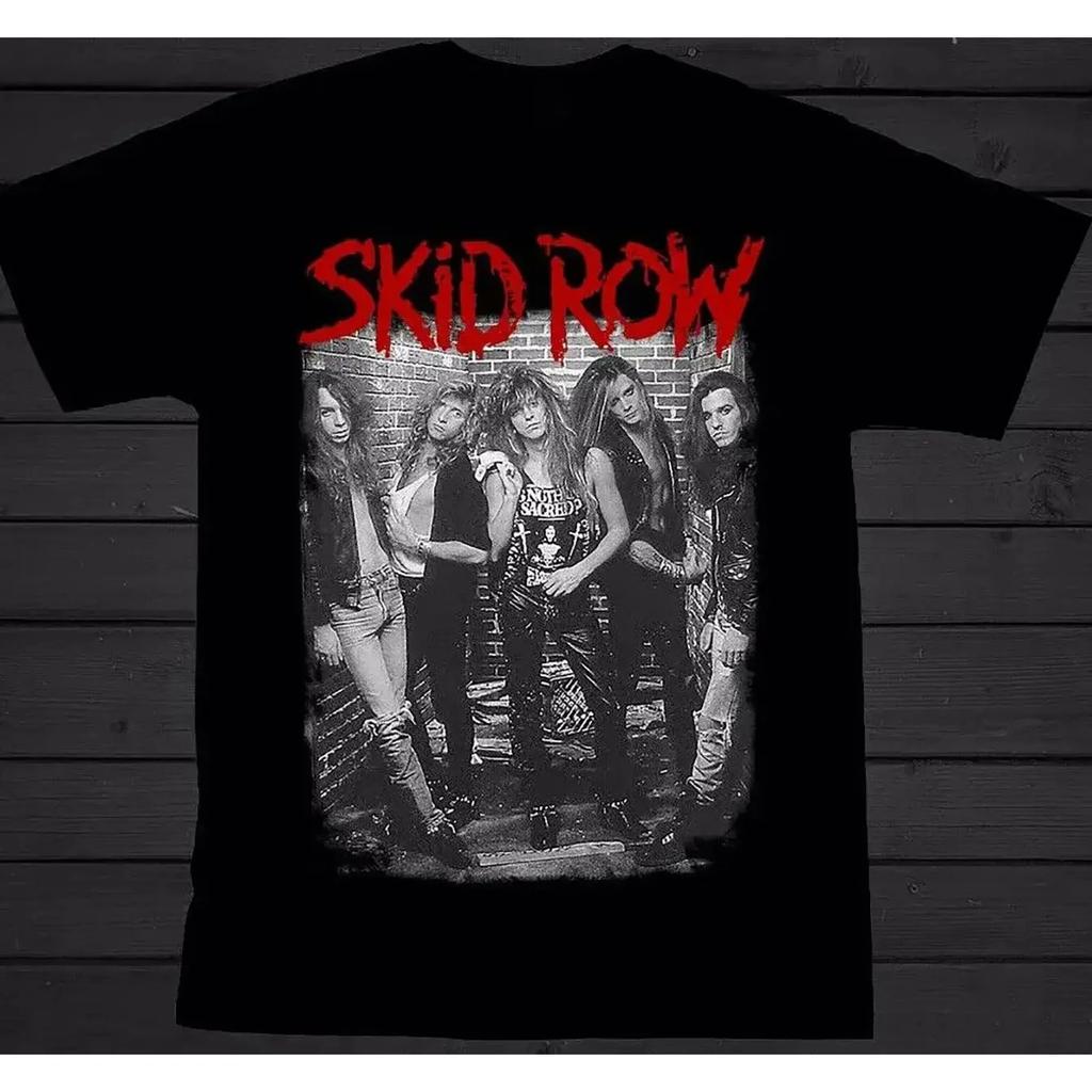SKID ROW American Black Unisex Cotton T Shirt Men's T-Shirt Black Casual Crew Neck Cotton Tee Graphic Short Sleeve Shirt