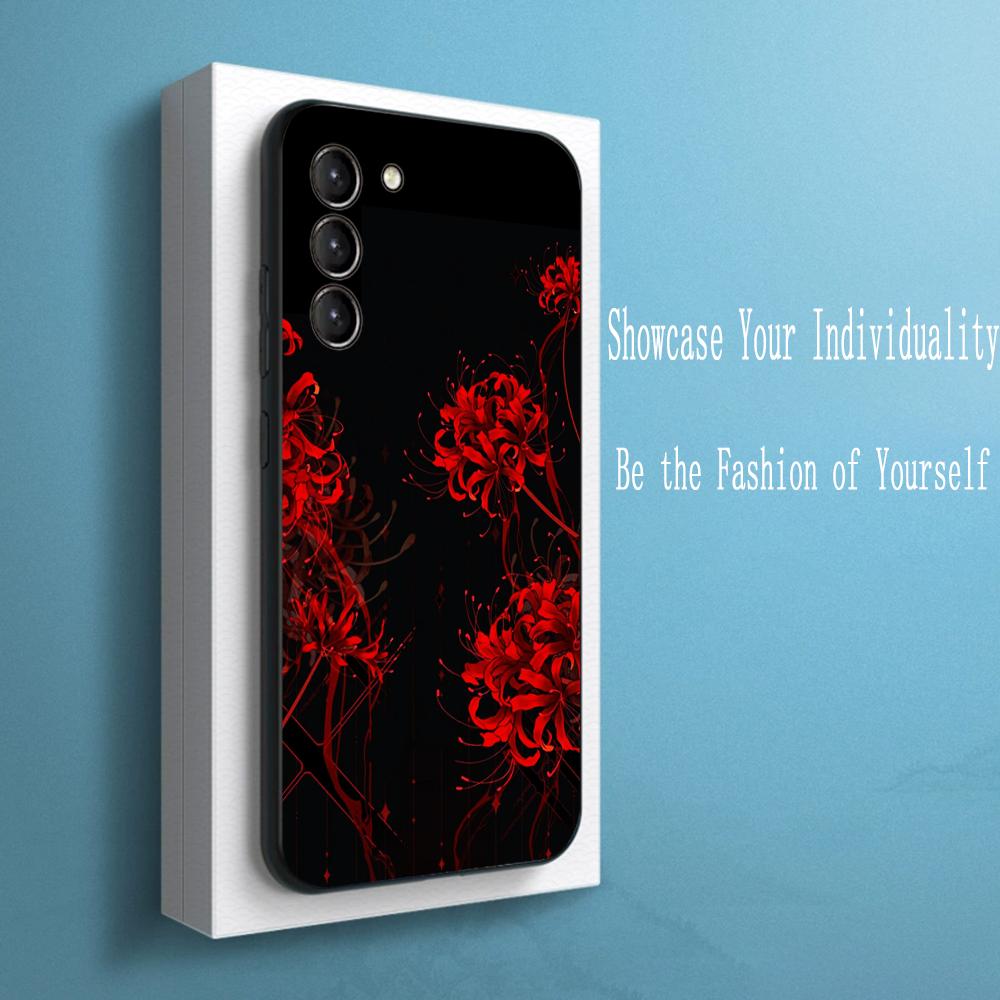 Japan art red spider lily pattern Phone Case For Samsung Galaxy S26 S25 S24 S23 S22 S21 Plus Ultra Note20 Soft Black