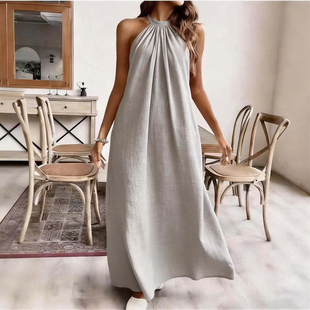 European and American style sexy neck halter dress solid color lazy loose dress, specially for elegant and long temperament