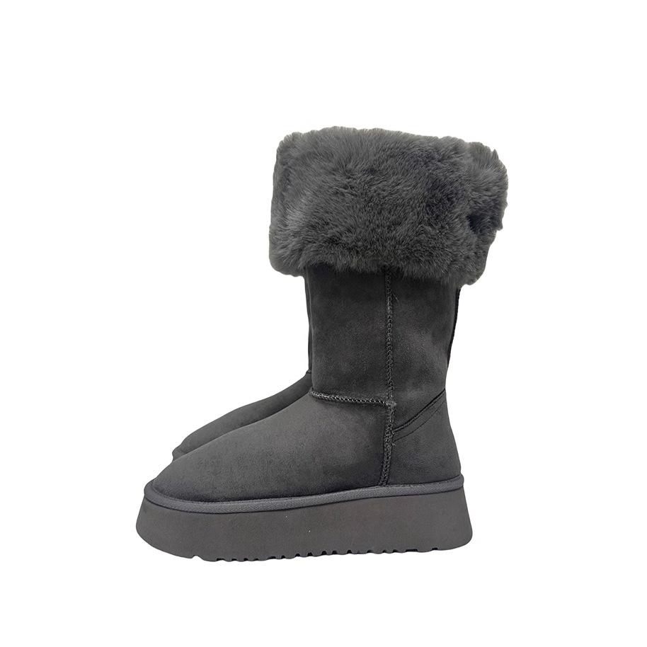 

Меховые интегрированные серые высокие зимние сапоги женские 2025 новые зимние сапоги на толстой подошве с набивным и утолщенным тепловым хлопком 35
