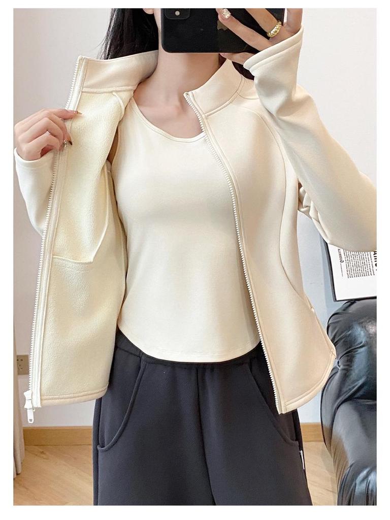2026 Women's Yoga Jacket: New Style, Plus Velvet, Thick Warm, Long Sleeve, Stand Collar, Sport & Outdoor Fitness Top