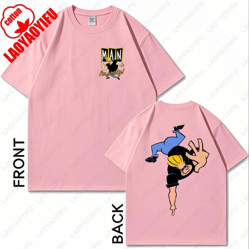 Vintage Cartoon Network Johnny Bravo Was Here Reckless Cotton Tshirt Im Pretty Graphic Print Tops Unisex Women Streetwear Tee Gift