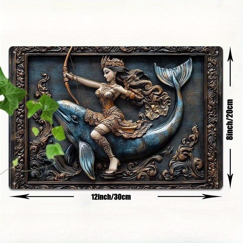 

2d Flat 30*20cm, Vintage Indian Goddess and Dolphin Wooden Wall Art, Wooden Sign for Home, Office Decor, for Home, Kitchen, Garden, Bedroom, Bar. 30*20cm