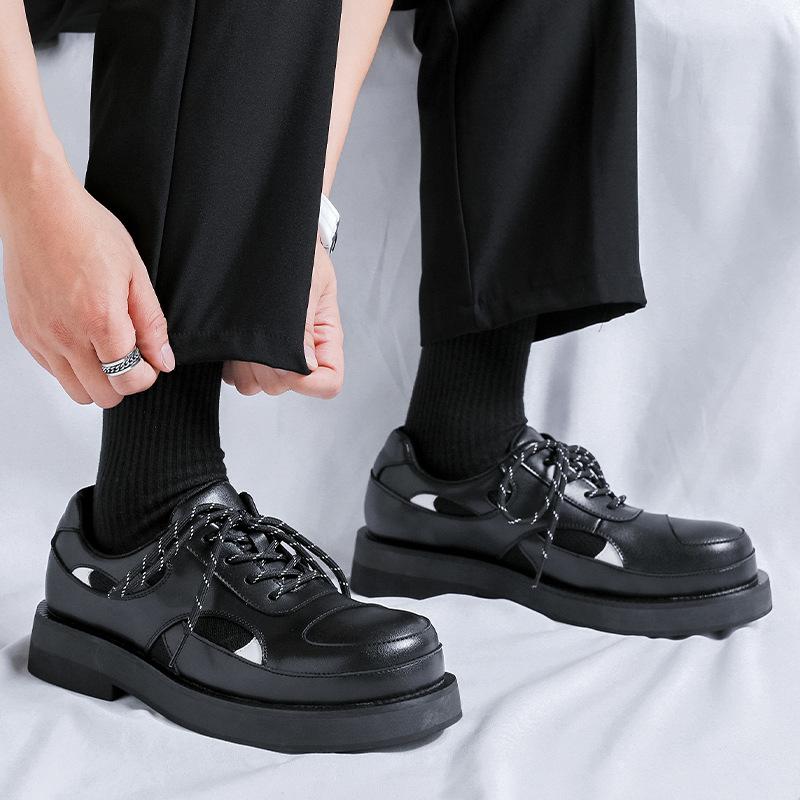 2024 spring and summer casual fashion versatile men's leather shoes niche youth big head leather shoes new 60710-R
