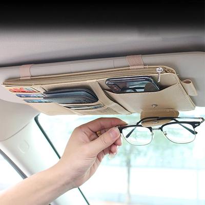 Car Sun Visor Organizer Multi-Pocket Pouch Car Sun Visor Organizer Zipper Type Card Holder Storage Auto Interior Accessories