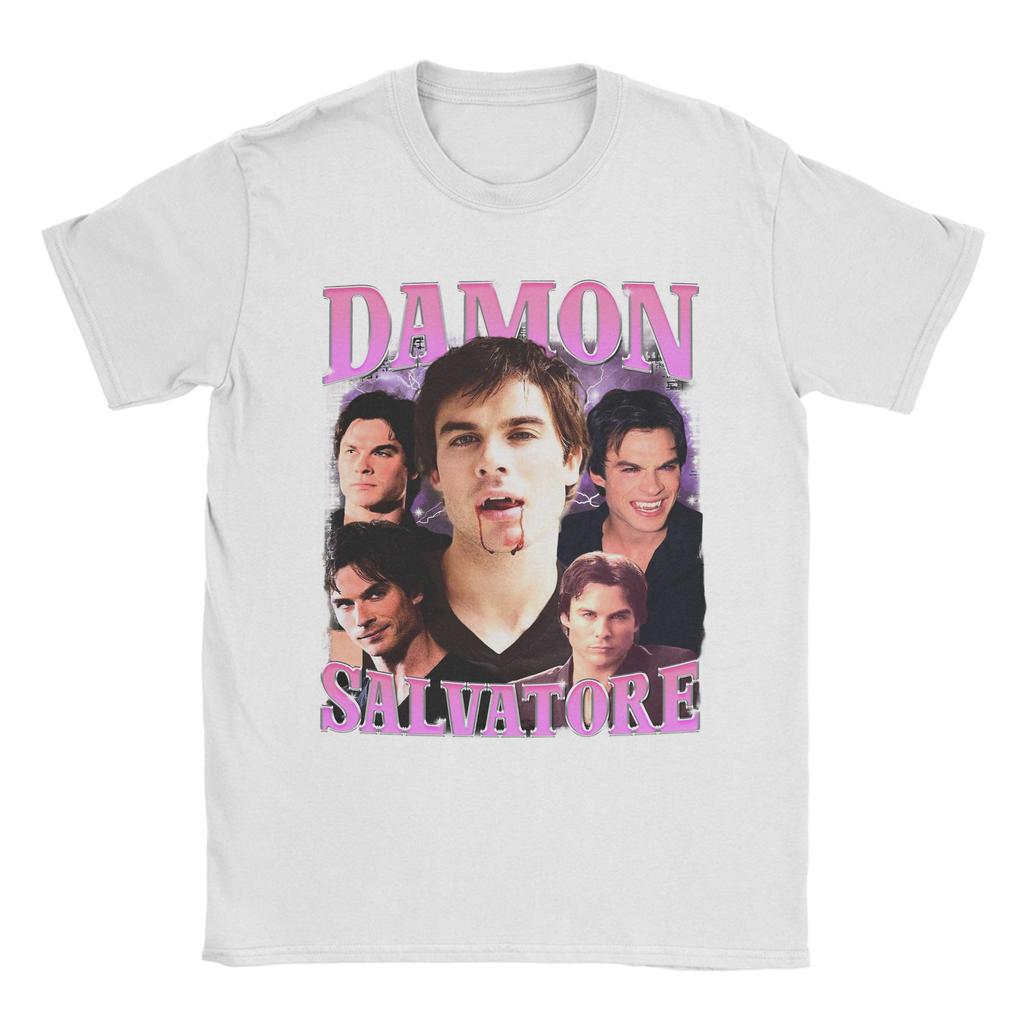 Damon Salvatore Ian Somerhalder TShirts for Unisex   Novelty Cotton Tees O Neck Short Sleeve T Shirts Graphic Printed Tops