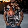 Męski T-shirt z krótkim rękawem z okrągłym dekoltem i nadrukiem cyfrowym 3D tygrysa - Modny Oddychający Wygodny Top na Lato Oversize