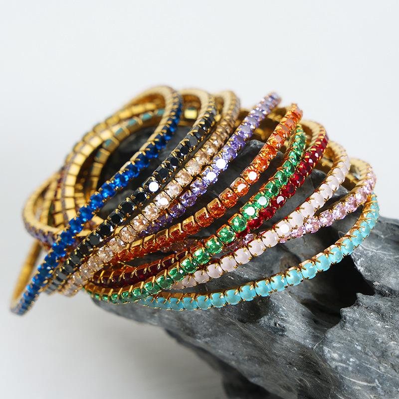 Colorful Elastic Zircon Bracelet: 18K Gold-Plated Titanium Steel, Versatile & Elegant for Women