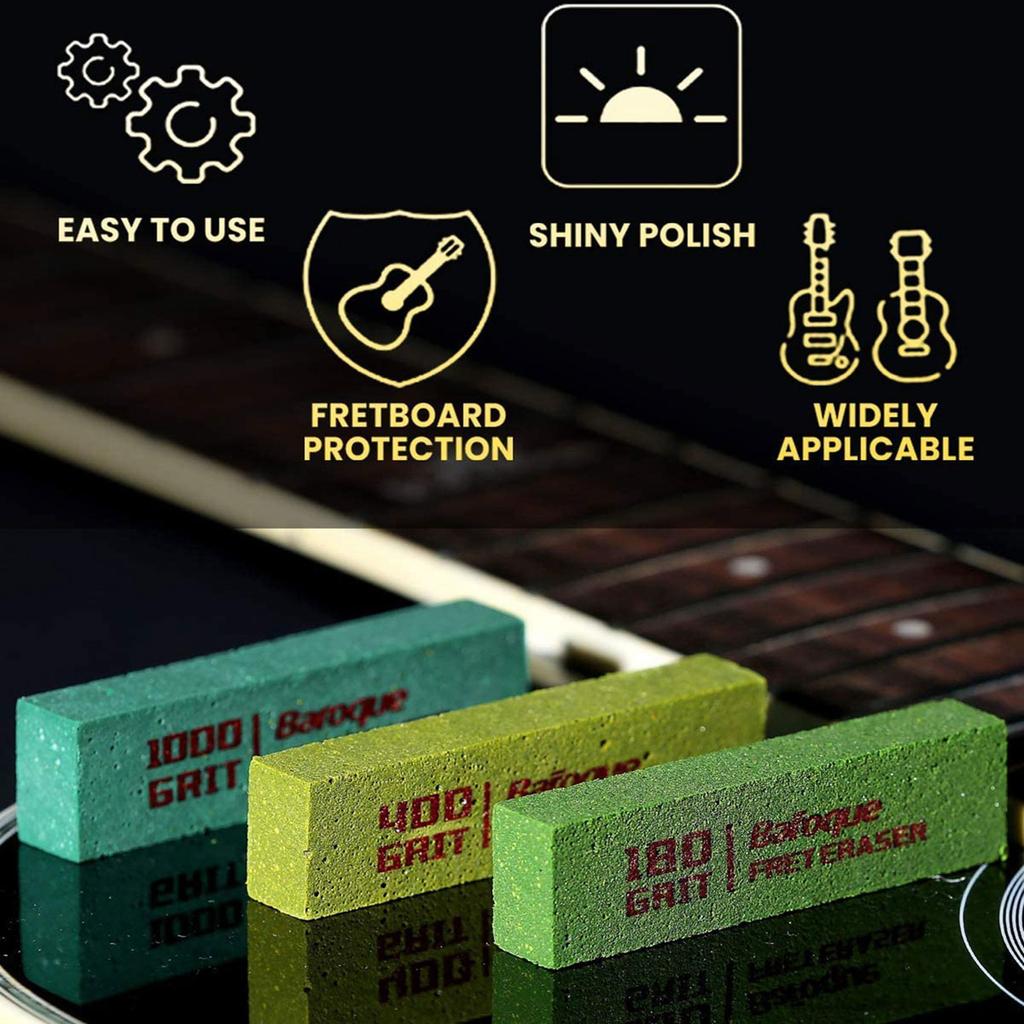 Guitar Fret Polishing Erasers Cleaner Guitar Maintain Tool for Cleaning Fret Wire/String/Metal 180&400&1000Grit
