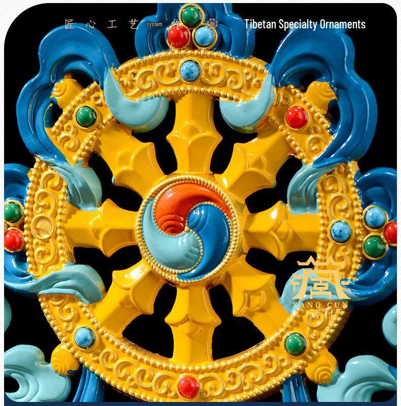 Tibetan Auspicious Symbols: Eight Treasures Golden Wheel Ornament for Home Altar Decoration