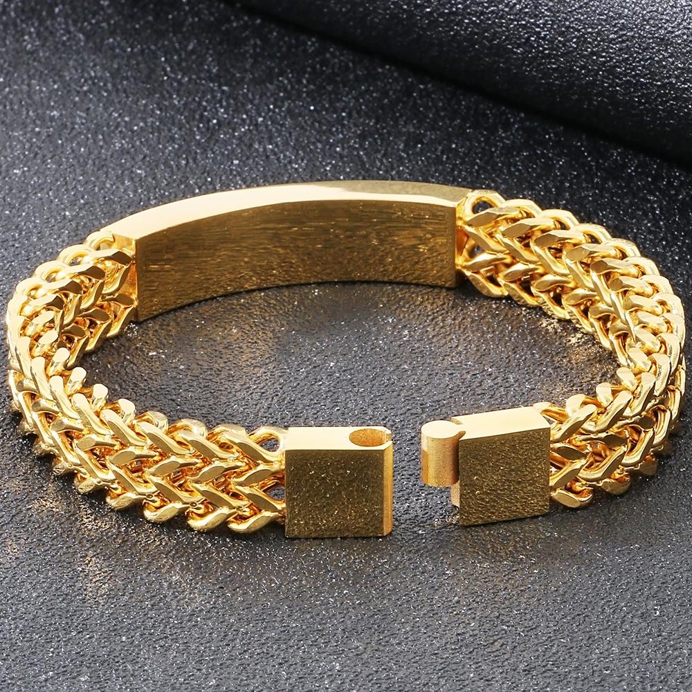 Luxury Never Fade Gold Color Stainless Steel Mens Bangle Bracelet With Magnet Clasp Birthday Jewelry Gifts for Boys Male