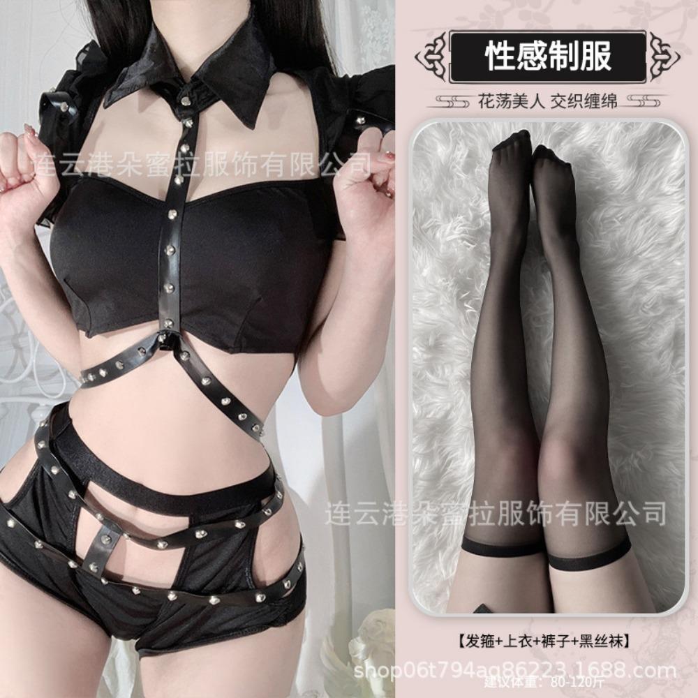 Domila Sexy Lingerie Women's Rivets Hollow One-piece Sexy Bunny Suit Small Breasts Gather Cosplay
