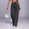 High Waisted Loose Wide Leg Pants, Hanging Floor Length Pants, Black, Straight Leg, Jeans, Women's Pants