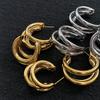 Chunky Earrings C-Type Triple Circle Hoops Earrings for Women Gold Color Alloy Three Circles Hoop Earrings Fashion Zircon Gift