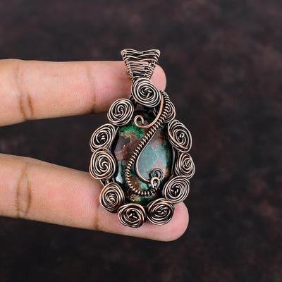 Kupriet Chrysocolla Hanger Koperdraad Gewikkelde Sieraden Edelsteen Hanger Designer Sieraden Handgemaakte Koperen Hanger Draadwikkel Hanger Voor Cadeau
