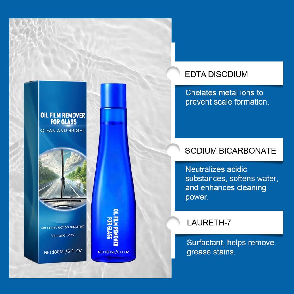 Car Glass Oil Film Remover, Car Window Decontamination Cleaning And Glass Clear Maintenance Agent 180ml